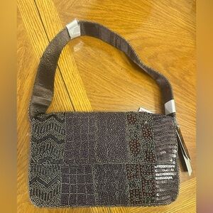 Made in India Chic Beaded Shoulder Bag - Dark Brown and purple